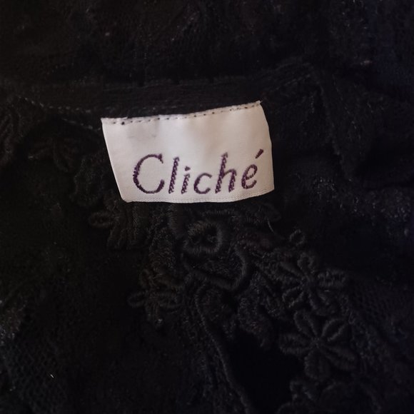 CLICHE' VINTAGE Allover Black Lace Front Split Babydoll Slip_Size Large - Picture 7 of 8